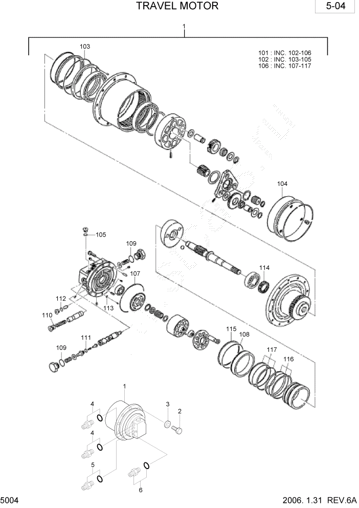 Схема запчастей Hyundai R28-7 - PAGE 5004 TRAVEL MOTOR ГИДРАВЛИЧЕСКОЕ ОБОРУДОВАНИЕ