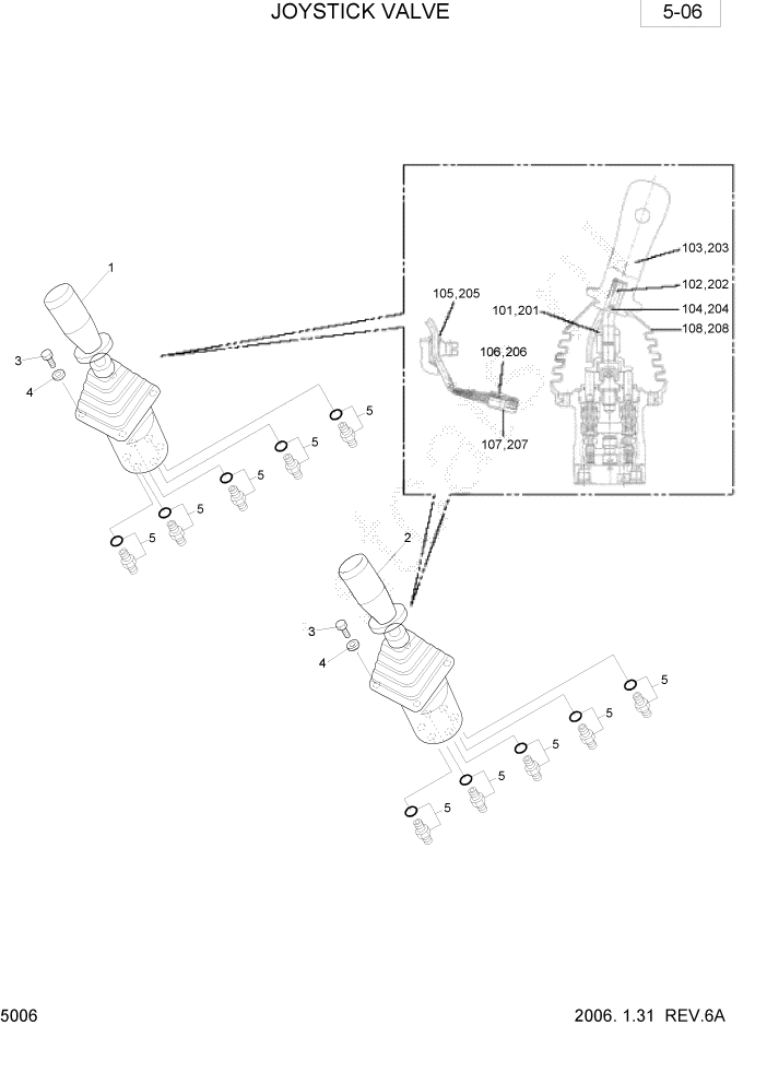 Схема запчастей Hyundai R28-7 - PAGE 5006 JOYSTICK VALVE ГИДРАВЛИЧЕСКОЕ ОБОРУДОВАНИЕ