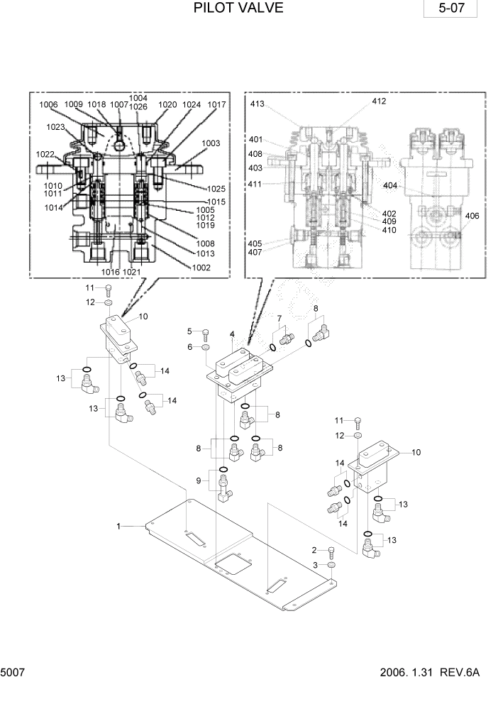 Схема запчастей Hyundai R28-7 - PAGE 5007 PILOT VALVE ГИДРАВЛИЧЕСКОЕ ОБОРУДОВАНИЕ