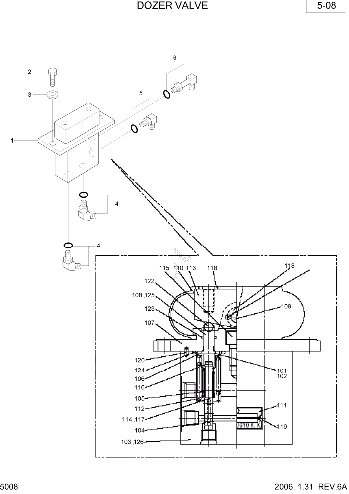 Схема запчастей Hyundai R28-7 - PAGE 5008 DOZER VALVE ГИДРАВЛИЧЕСКОЕ ОБОРУДОВАНИЕ