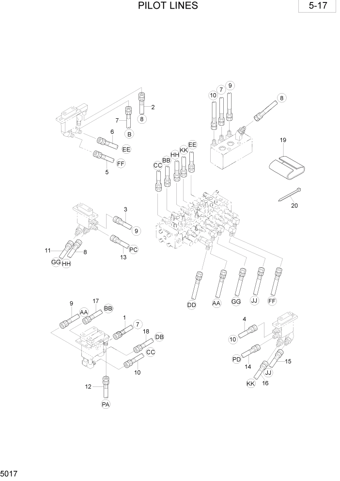 Схема запчастей Hyundai R28-7 - PAGE 5017 PILOT LINES ГИДРАВЛИЧЕСКОЕ ОБОРУДОВАНИЕ