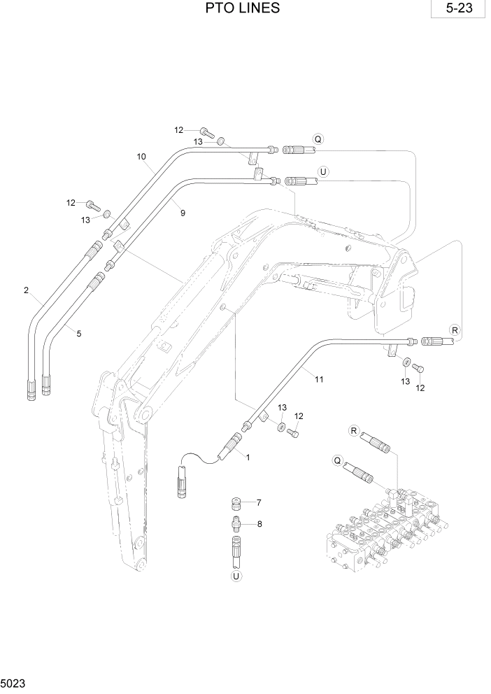 Схема запчастей Hyundai R28-7 - PAGE 5023 PTO LINES ГИДРАВЛИЧЕСКОЕ ОБОРУДОВАНИЕ