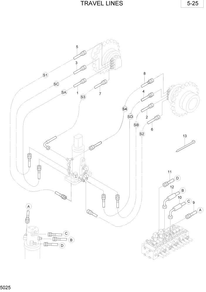 Схема запчастей Hyundai R28-7 - PAGE 5025 TRAVEL LINES ГИДРАВЛИЧЕСКОЕ ОБОРУДОВАНИЕ