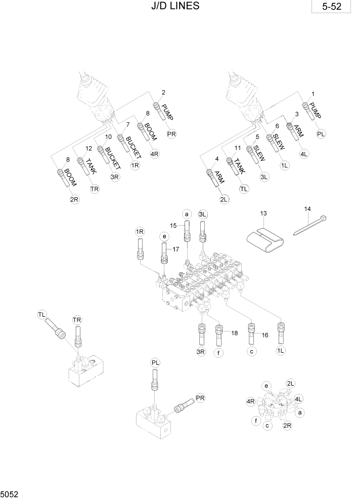 Схема запчастей Hyundai R28-7 - PAGE 5052 J/D LINES ГИДРАВЛИЧЕСКОЕ ОБОРУДОВАНИЕ