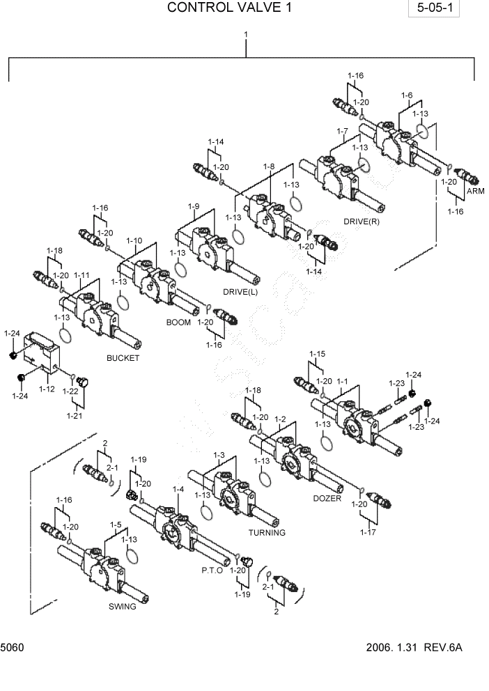 Схема запчастей Hyundai R28-7 - PAGE 5060 CONTROL VALVE 1 ГИДРАВЛИЧЕСКОЕ ОБОРУДОВАНИЕ