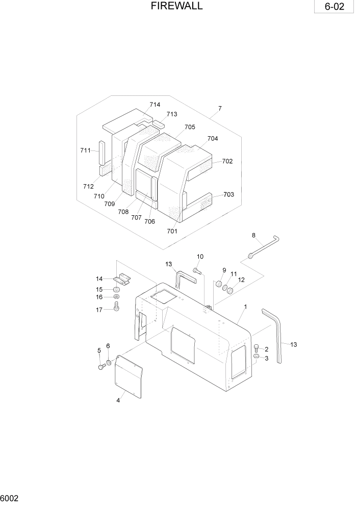 Схема запчастей Hyundai R28-7 - PAGE 6002 FIREWALL ОБОРУДОВАНИЕ ОПЕРАТОРА