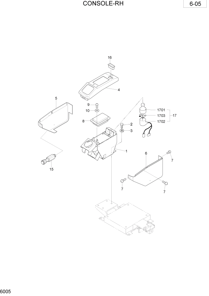 Схема запчастей Hyundai R28-7 - PAGE 6005 CONSOLE-RH ОБОРУДОВАНИЕ ОПЕРАТОРА