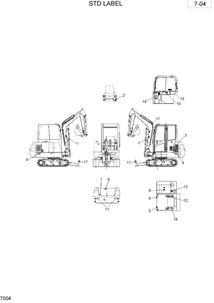 Схема запчастей Hyundai R28-7 - PAGE 7004 STD LABEL(ENGLISH) РАЗНОЕ