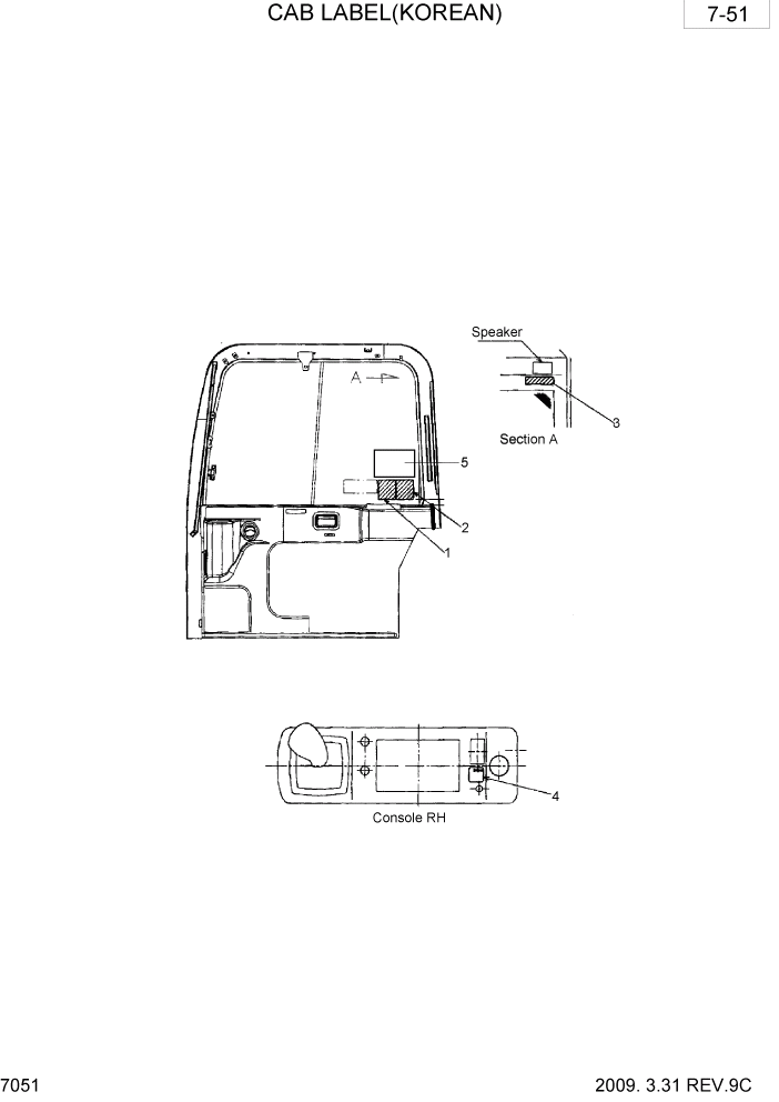 Схема запчастей Hyundai R28-7 - PAGE 7051 CAB LABEL(KOREAN) РАЗНОЕ