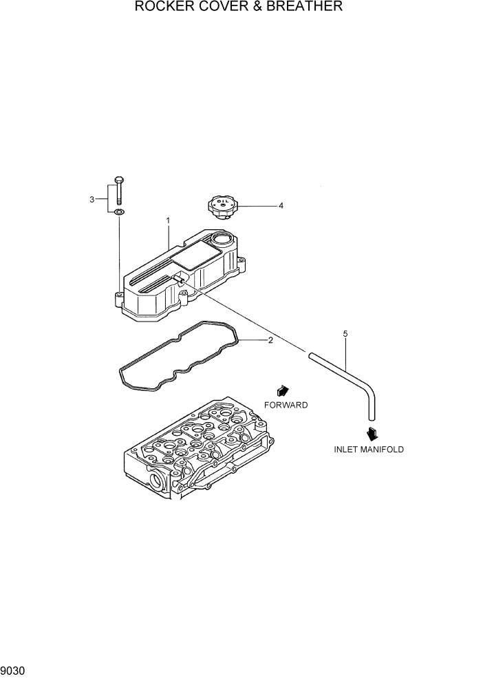 Схема запчастей Hyundai R28-7 - PAGE 9030 ROCKER COVER & BREATHER ДВИГАТЕЛЬ БАЗА