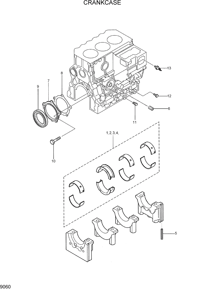 Схема запчастей Hyundai R28-7 - PAGE 9060 CRANKCASE ДВИГАТЕЛЬ БАЗА