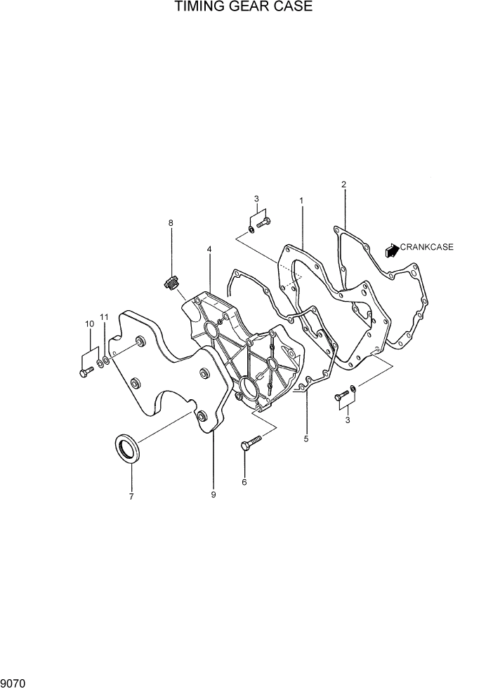 Схема запчастей Hyundai R28-7 - PAGE 9070 TIMING GEAR CASE ДВИГАТЕЛЬ БАЗА