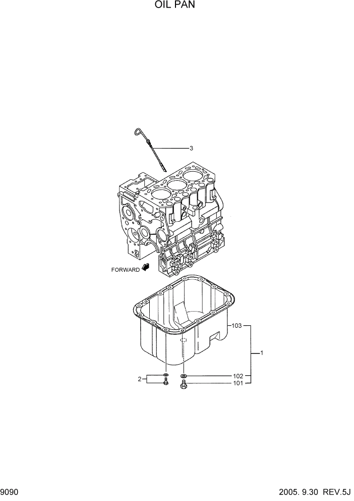 Схема запчастей Hyundai R28-7 - PAGE 9090 OIL PAN ДВИГАТЕЛЬ БАЗА