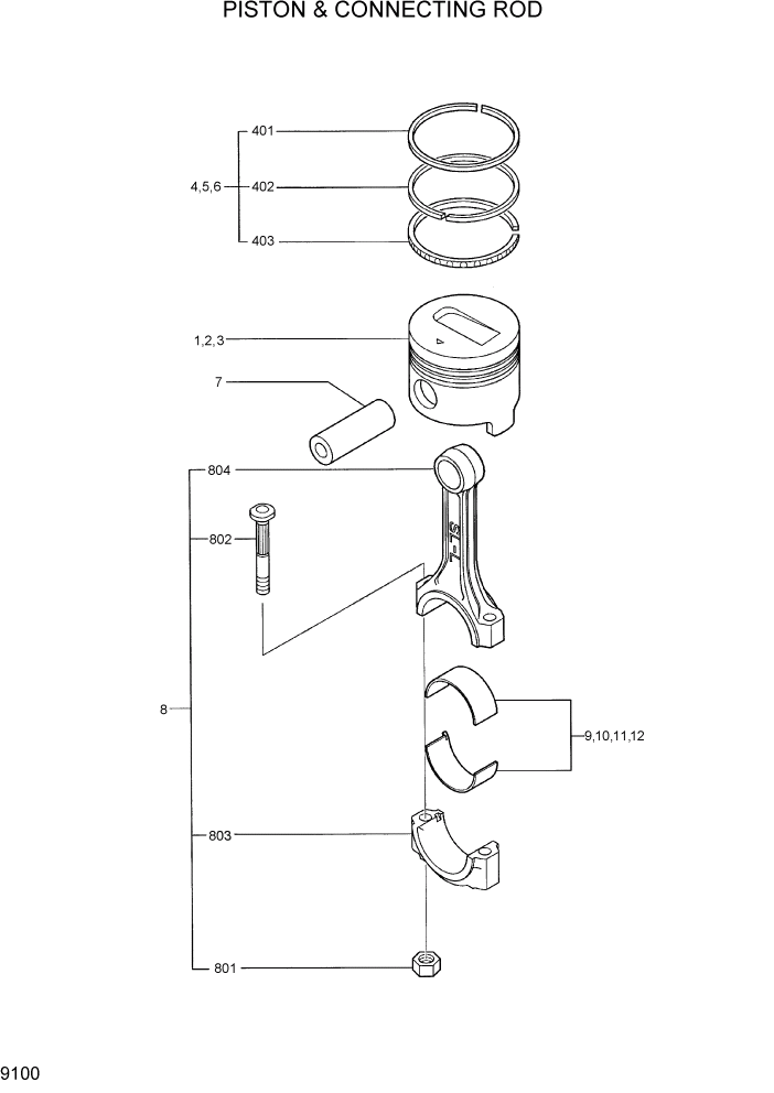 Схема запчастей Hyundai R28-7 - PAGE 9100 PISTON & CONNECTING ROD ДВИГАТЕЛЬ БАЗА