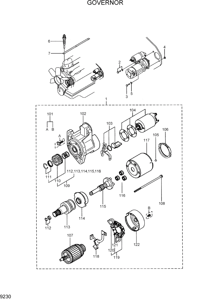 Схема запчастей Hyundai R28-7 - PAGE 9230 STARTER ДВИГАТЕЛЬ БАЗА