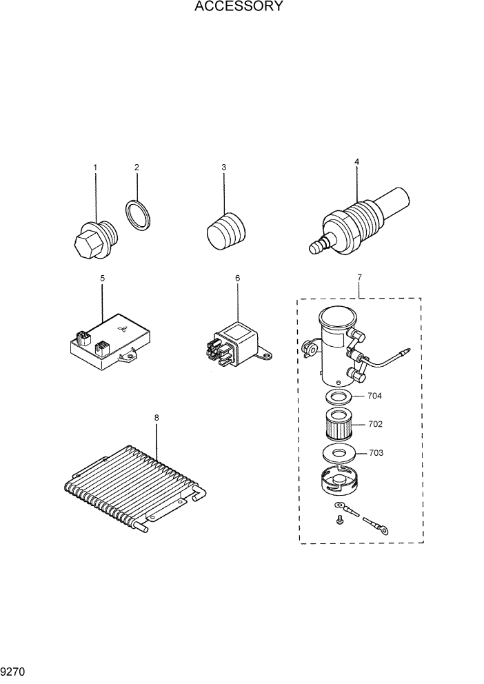 Схема запчастей Hyundai R28-7 - PAGE 9270 ACCESSORY ДВИГАТЕЛЬ БАЗА