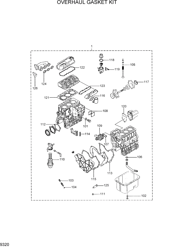 Схема запчастей Hyundai R28-7 - PAGE 9320 OVERHAUL GASKET KIT ДВИГАТЕЛЬ БАЗА