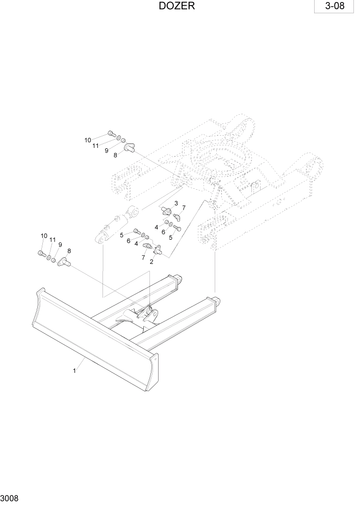 Схема запчастей Hyundai R35-7 - PAGE 3008 DOZER ШАССИ СХЕМА