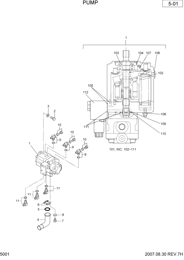 Схема запчастей Hyundai R35-7 - PAGE 5001 PUMP ГИДРАВЛИЧЕСКАЯ СХЕМА