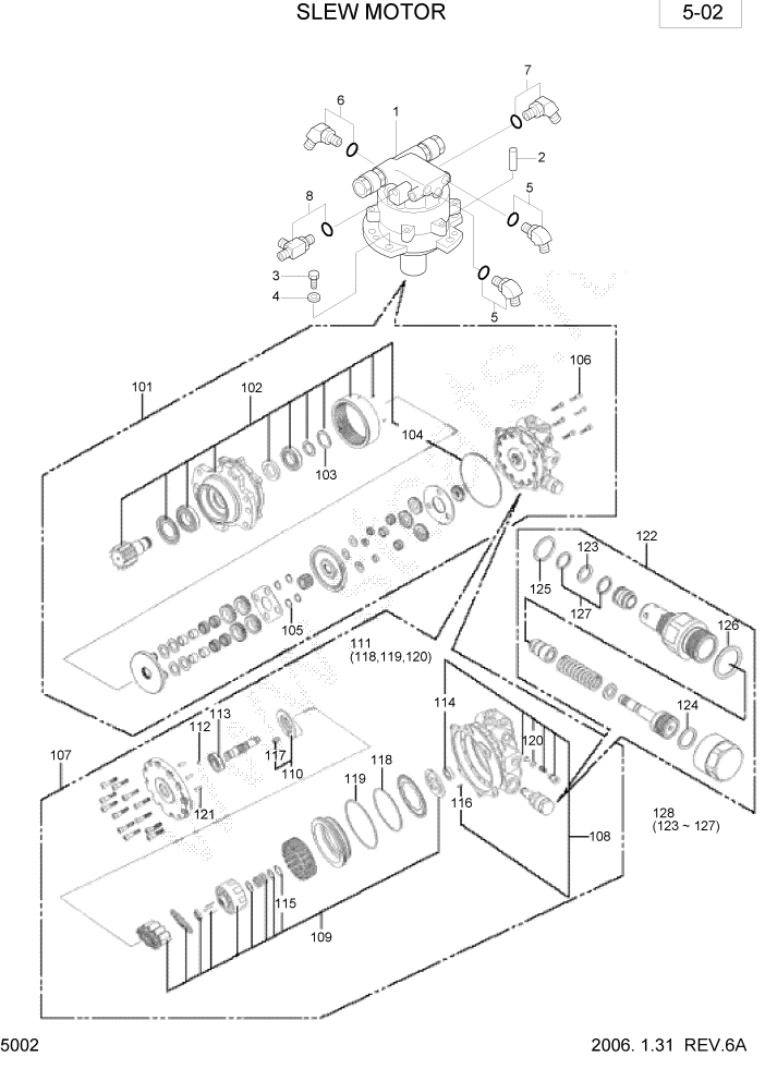 Схема запчастей Hyundai R35-7 - PAGE 5002 SLEW MOTOR ГИДРАВЛИЧЕСКАЯ СХЕМА