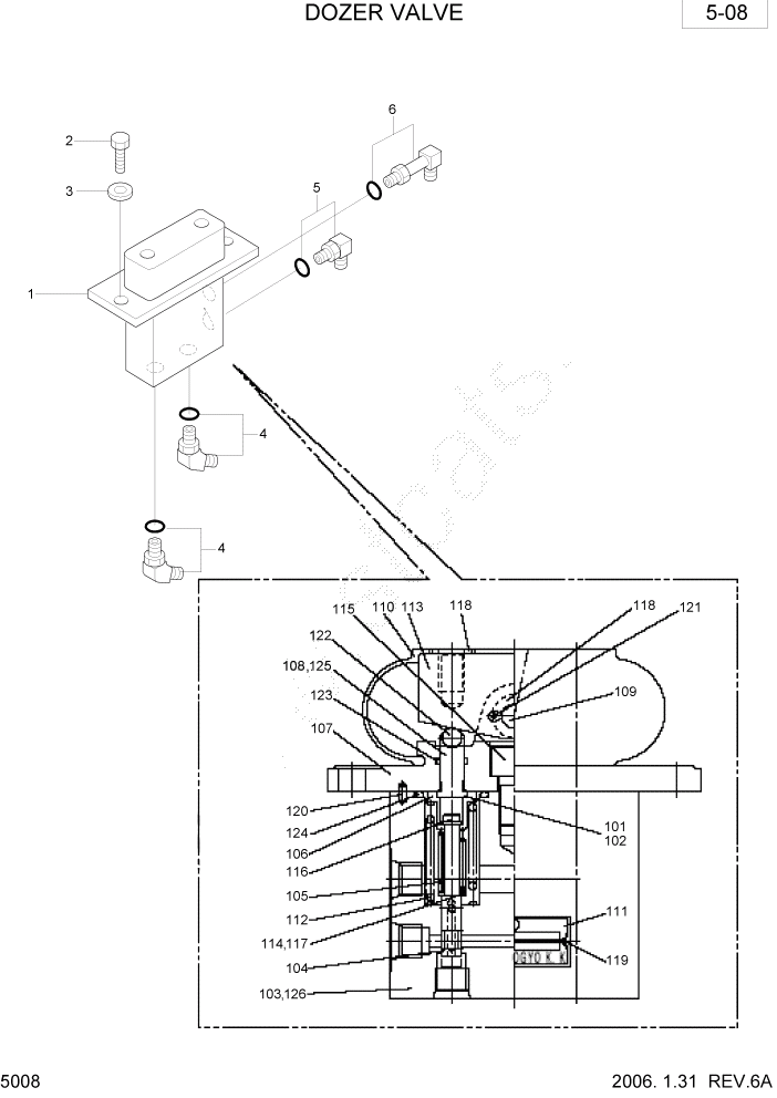 Схема запчастей Hyundai R35-7 - PAGE 5008 DOZER VALVE ГИДРАВЛИЧЕСКАЯ СХЕМА