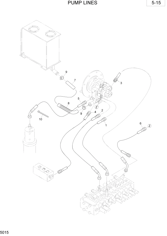 Схема запчастей Hyundai R35-7 - PAGE 5015 PUMP LINES ГИДРАВЛИЧЕСКАЯ СХЕМА