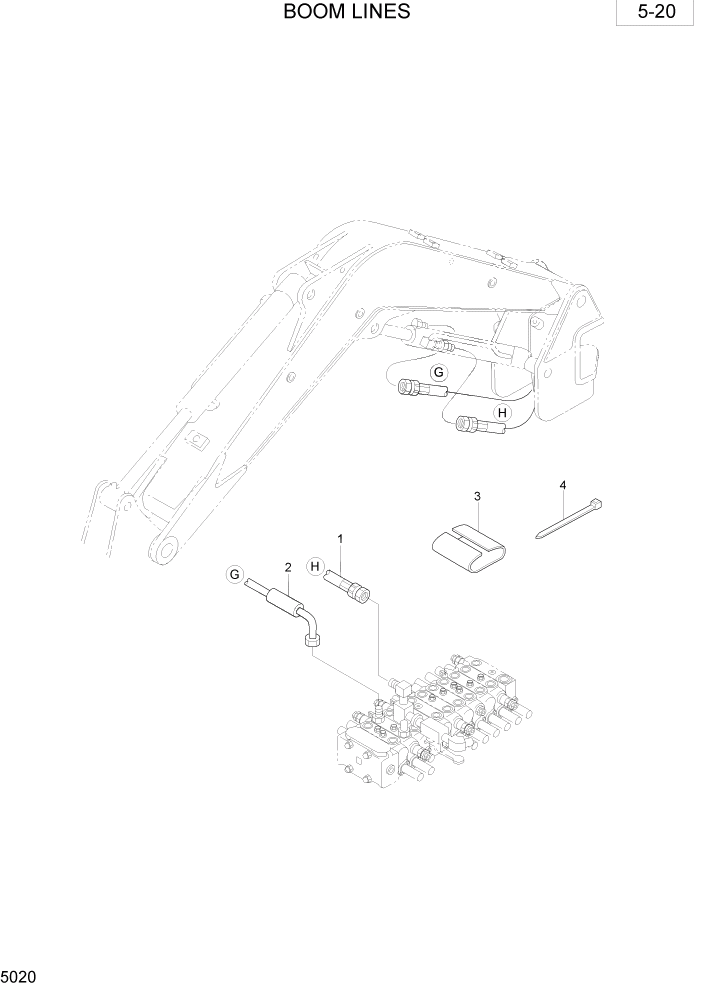 Схема запчастей Hyundai R35-7 - PAGE 5020 BOOM LINES ГИДРАВЛИЧЕСКАЯ СХЕМА