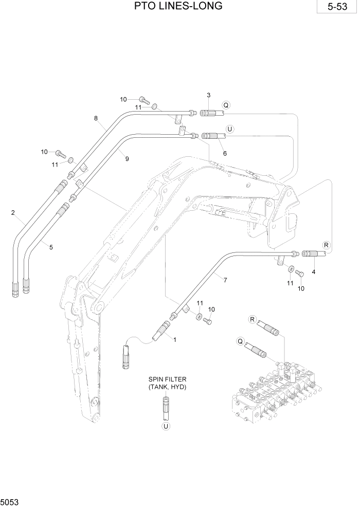 Схема запчастей Hyundai R35-7 - PAGE 5053 PTO LINES-LONG ГИДРАВЛИЧЕСКАЯ СХЕМА