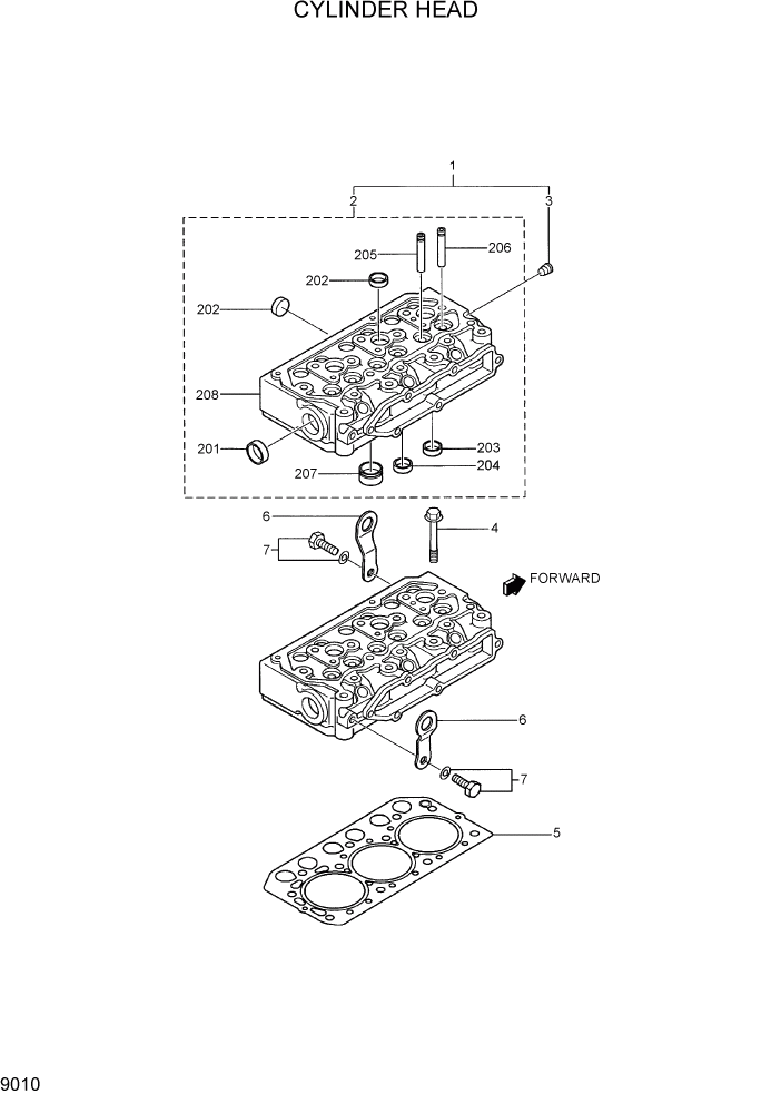 Схема запчастей Hyundai R35-7 - PAGE 9010 CYLINDER HEAD ДВИГАТЕЛЬ БАЗА