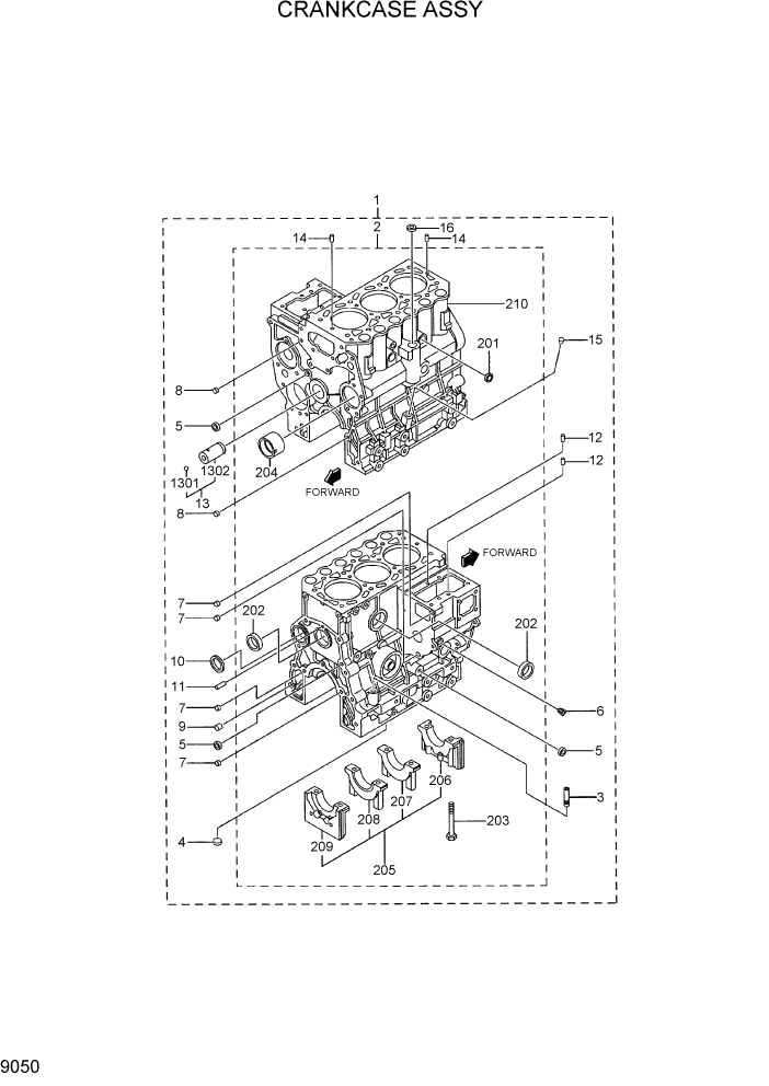 Схема запчастей Hyundai R35-7 - PAGE 9050 CRANKCASE ASSY ДВИГАТЕЛЬ БАЗА