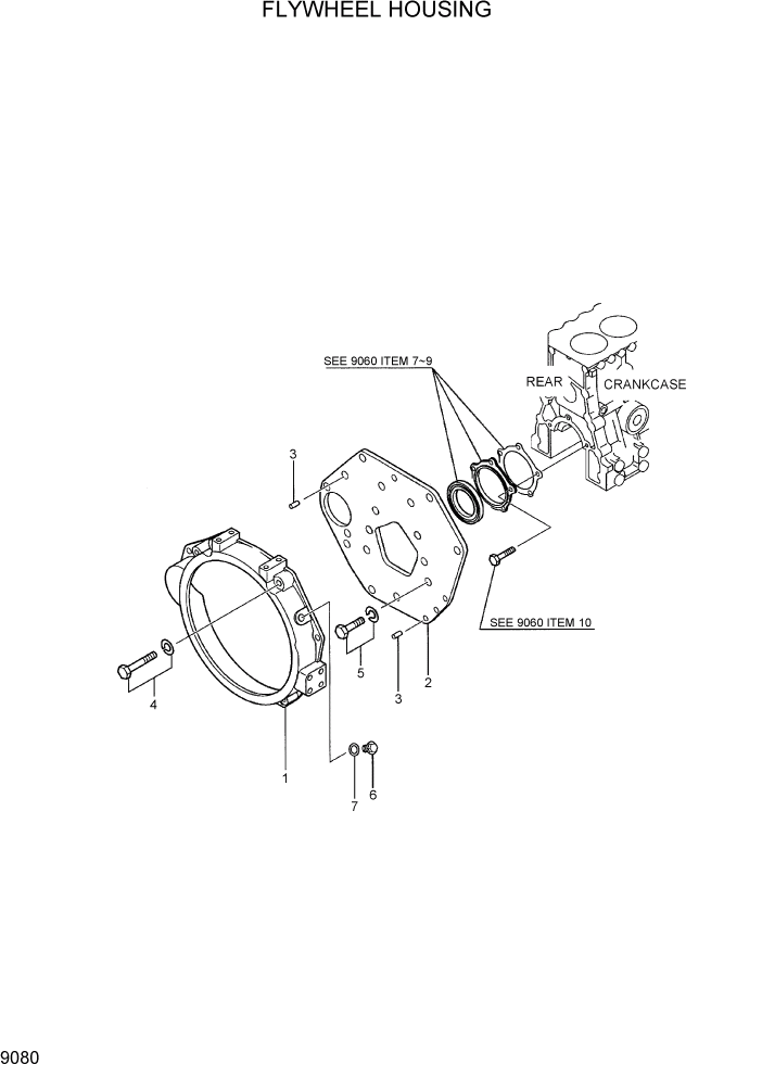 Схема запчастей Hyundai R35-7 - PAGE 9080 FLYWHEEL HOUSING ДВИГАТЕЛЬ БАЗА