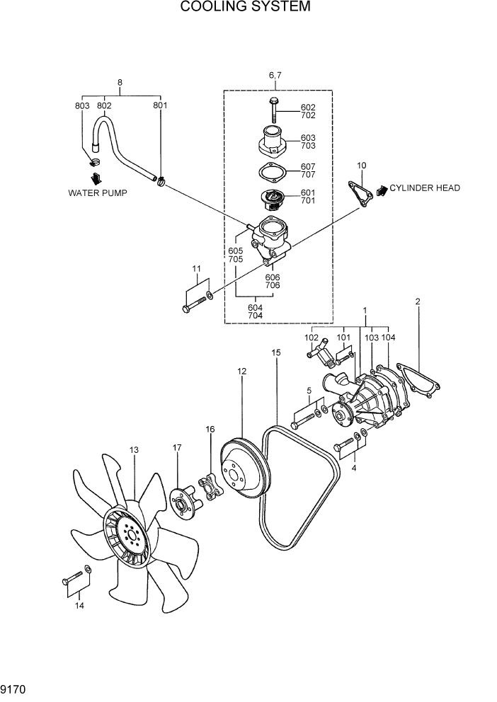 Схема запчастей Hyundai R35-7 - PAGE 9170 COOLING SYSTEM ДВИГАТЕЛЬ БАЗА