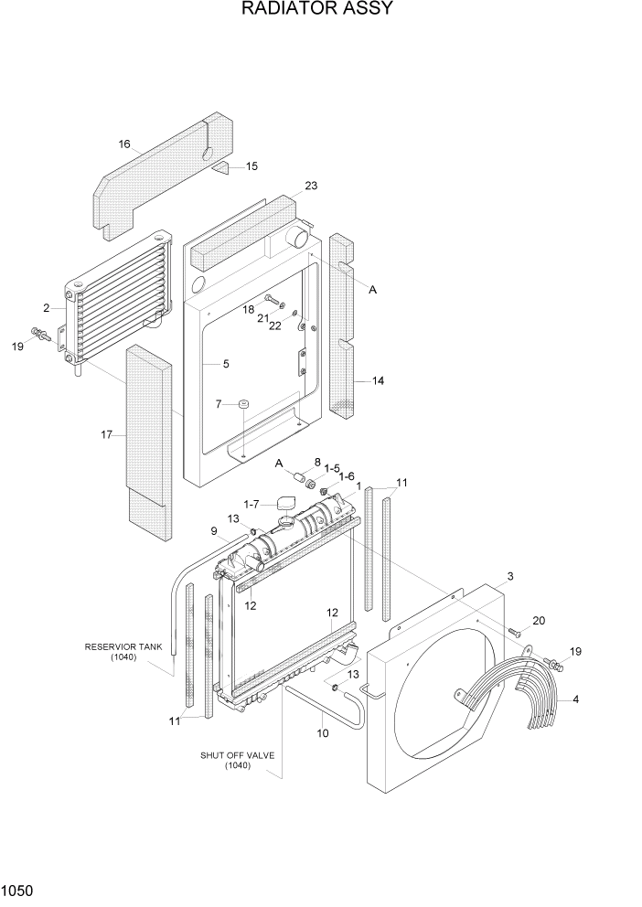 Схема запчастей Hyundai R35-7Z - PAGE 1050 RADIATOR ASSY СИСТЕМА ДВИГАТЕЛЯ