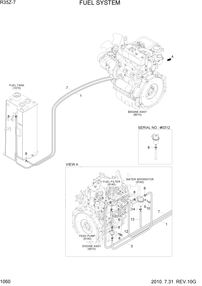 Схема запчастей Hyundai R35-7Z - PAGE 1060 FUEL SYSTEM СИСТЕМА ДВИГАТЕЛЯ