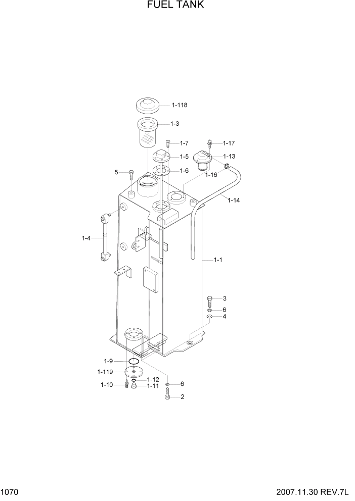 Схема запчастей Hyundai R35-7Z - PAGE 1070 FUEL TANK СИСТЕМА ДВИГАТЕЛЯ