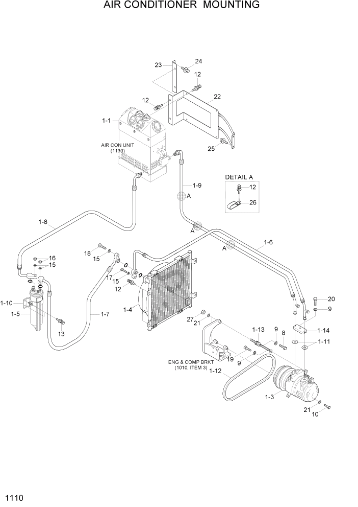 Схема запчастей Hyundai R35-7Z - PAGE 1110 AIR CONDITIONER MOUNTING СИСТЕМА ДВИГАТЕЛЯ