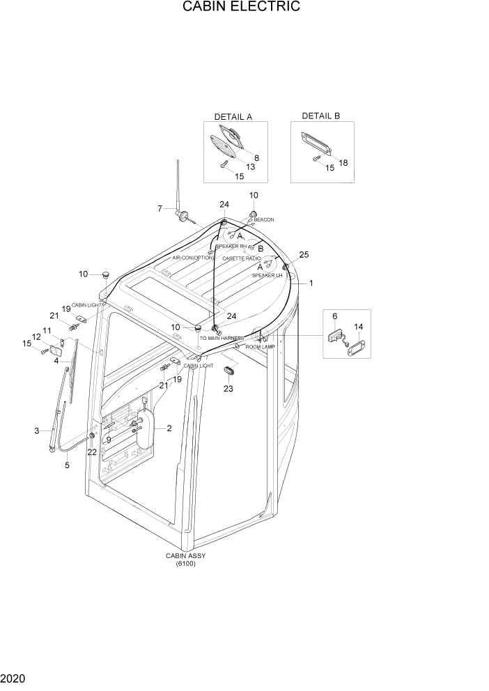 Схема запчастей Hyundai R35-7Z - PAGE 2020 CABIN ELECTRIC ЭЛЕКТРИЧЕСКАЯ СИСТЕМА