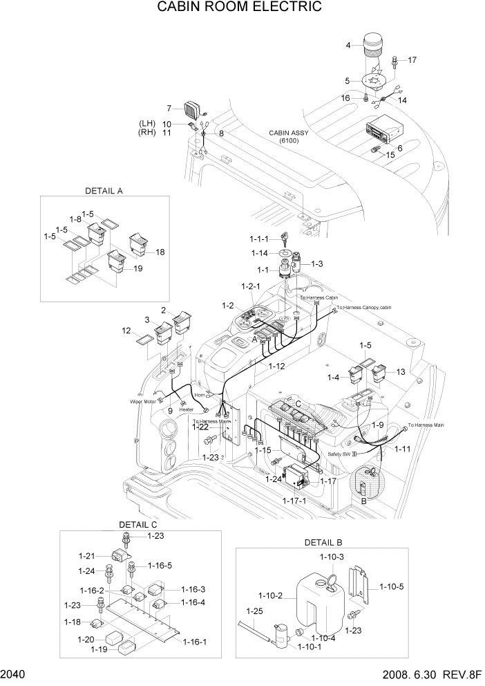 Схема запчастей Hyundai R35-7Z - PAGE 2040 CABIN ROOM ELECTRIC ЭЛЕКТРИЧЕСКАЯ СИСТЕМА