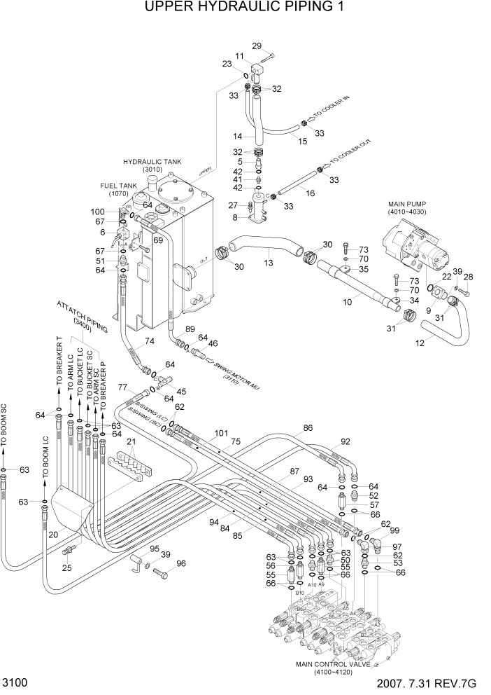 Схема запчастей Hyundai R35-7Z - PAGE 3100 UPPER HYDRAULIC PIPING 1 ГИДРАВЛИЧЕСКАЯ СИСТЕМА