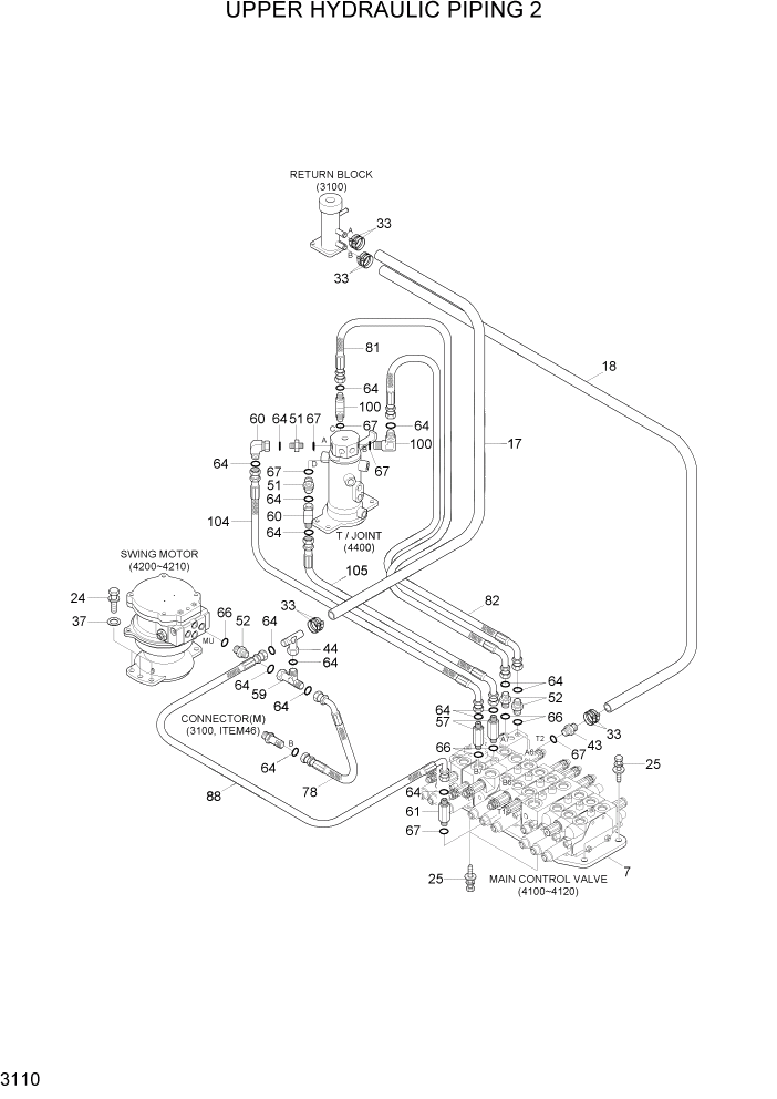 Схема запчастей Hyundai R35-7Z - PAGE 3110 UPPER HYDRAULIC PIPING 2 ГИДРАВЛИЧЕСКАЯ СИСТЕМА