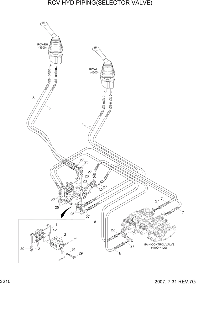 Схема запчастей Hyundai R35-7Z - PAGE 3210 RCV HYD PIPING(SELECTOR VALVE) ГИДРАВЛИЧЕСКАЯ СИСТЕМА