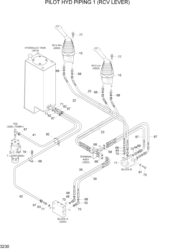 Схема запчастей Hyundai R35-7Z - PAGE 3230 PILOT HYD PIPING 1 (RCV LEVER) ГИДРАВЛИЧЕСКАЯ СИСТЕМА