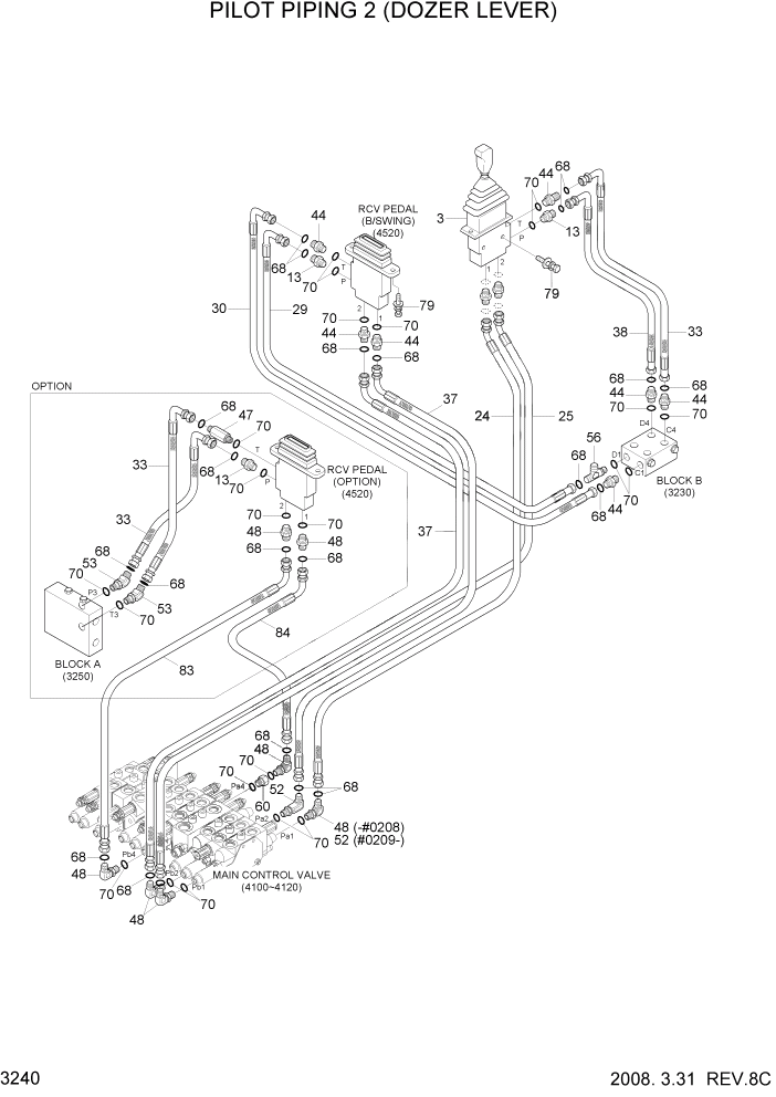 Схема запчастей Hyundai R35-7Z - PAGE 3240 PILOT HYD PIPING 2 (DOZER LEVER) ГИДРАВЛИЧЕСКАЯ СИСТЕМА