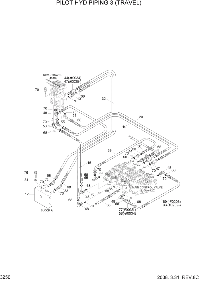 Схема запчастей Hyundai R35-7Z - PAGE 3250 PILOT HYD PIPING 3 (TRAVEL) ГИДРАВЛИЧЕСКАЯ СИСТЕМА