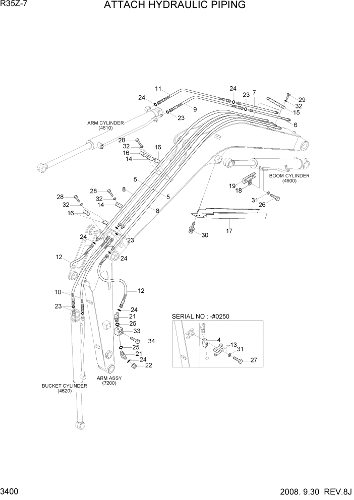 Схема запчастей Hyundai R35-7Z - PAGE 3400 ATTACH HYDRAULIC PIPING ГИДРАВЛИЧЕСКАЯ СИСТЕМА