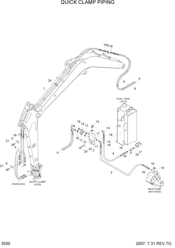 Схема запчастей Hyundai R35-7Z - PAGE 3500 QUICK CLAMP PIPING ГИДРАВЛИЧЕСКАЯ СИСТЕМА