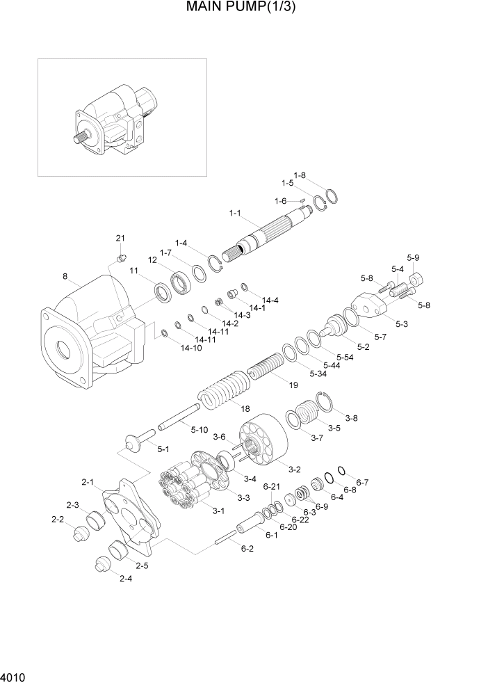 Схема запчастей Hyundai R35-7Z - PAGE 4010 MAIN PUMP(1/3) ГИДРАВЛИЧЕСКИЕ КОМПОНЕНТЫ