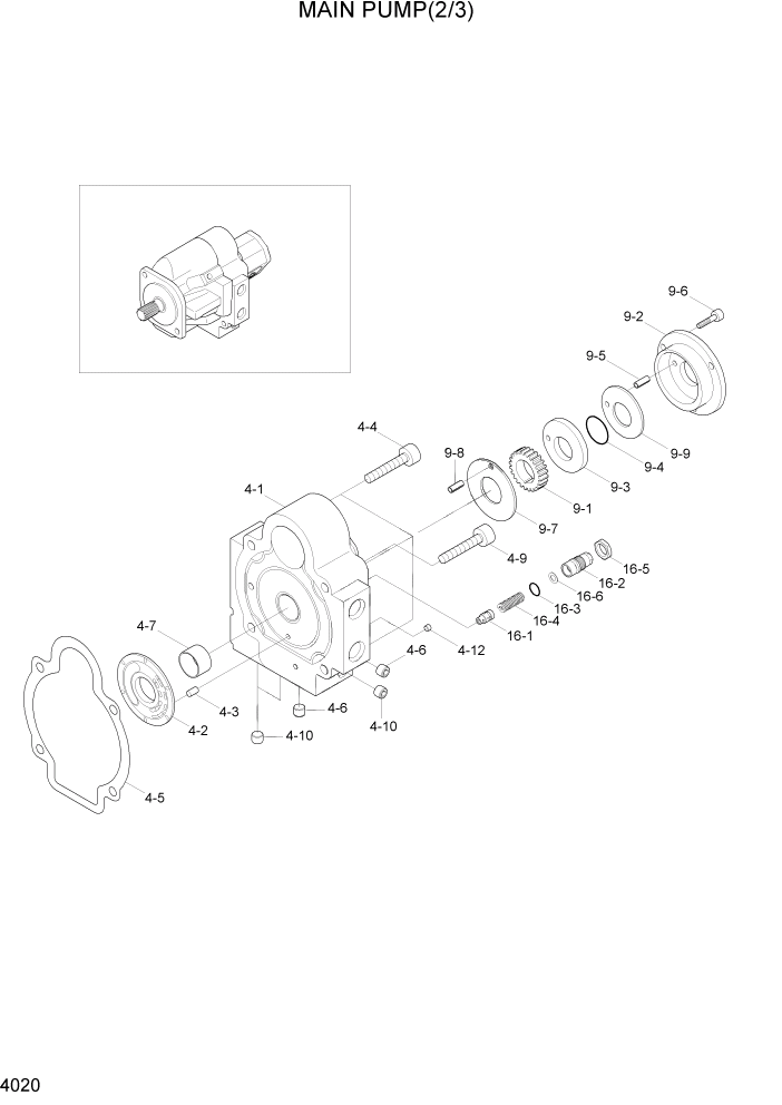 Схема запчастей Hyundai R35-7Z - PAGE 4020 MAIN PUMP(2/3) ГИДРАВЛИЧЕСКИЕ КОМПОНЕНТЫ