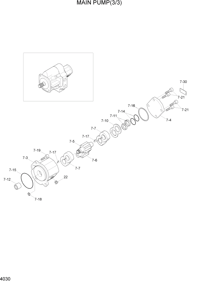 Схема запчастей Hyundai R35-7Z - PAGE 4030 MAIN PUMP(3/3) ГИДРАВЛИЧЕСКИЕ КОМПОНЕНТЫ