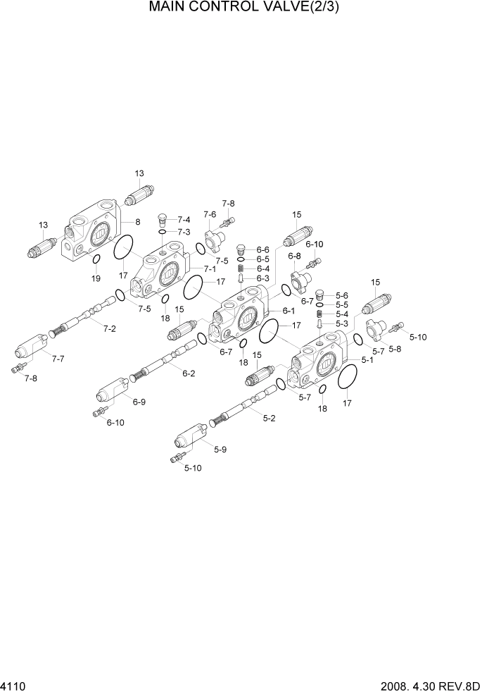 Схема запчастей Hyundai R35-7Z - PAGE 4110 MAIN CONTROL VALVE(2/3) ГИДРАВЛИЧЕСКИЕ КОМПОНЕНТЫ